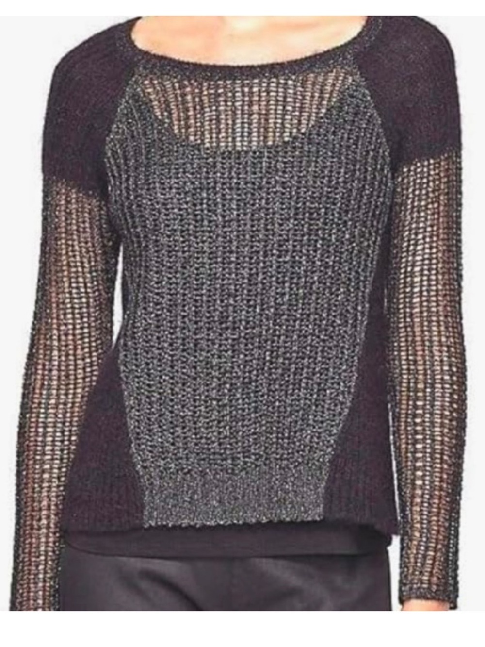 Eileen Fisher The Fisher Project Ballet Neck sweater Charcoal Metallic open knit